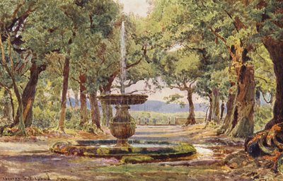 Jardines de Italia: Fuente del Bosco, Villa Conti (litografía en color) de George Samuel Elgood