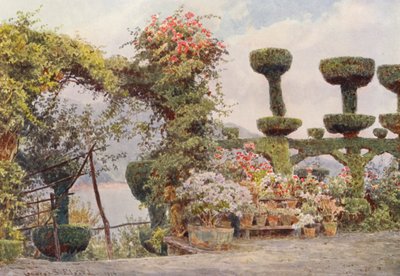 Jardines de Italia: La Badia, Patio del Monasterio (litografía en color) de George Samuel Elgood
