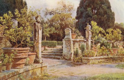 Jardines de Italia: Estatuas terminales, Villa Piatti (litografía en color) de George Samuel Elgood