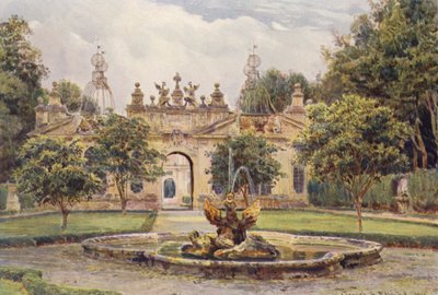 Jardines de Italia: La pajarera, Villa Borghese (litografía en color) de George Samuel Elgood