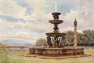 Jardines italianos: Fuente del Dragón, Villa Mondragone (litografía en color) de George Samuel Elgood