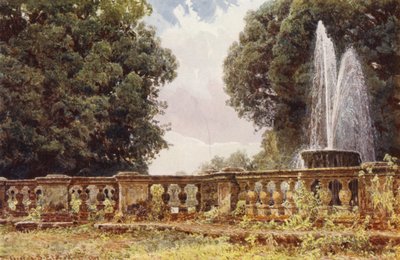 Jardines de Italia: La Gran Fuente, Villa Conti (litografía en color) de George Samuel Elgood