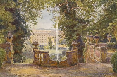 Jardines italianos: Terraza superior, Villa Corsini (litografía en color) de George Samuel Elgood