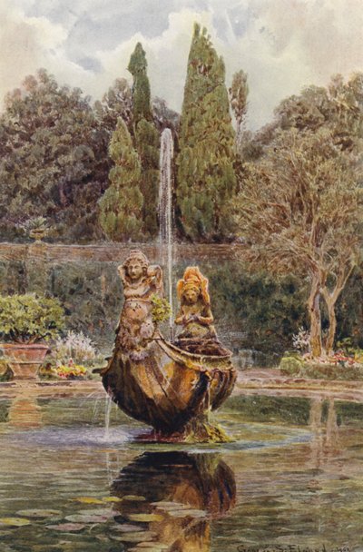 Jardines italianos: Villa Aldobrandini, Fuente en el Parterre (litografía en color) de George Samuel Elgood
