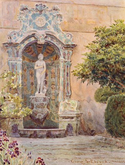Jardines de Italia: Villa Arson, Fuente de Venus (litografía en color) de George Samuel Elgood