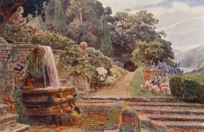 Jardines italianos: Villa Cicogna, Bajo la Cascada (litografía en color) de George Samuel Elgood