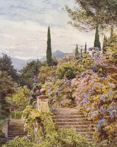 Jardines italianos: Wistaria, Villa Cavagnaro (litografía en color) de George Samuel Elgood
