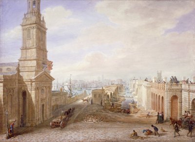 Puentes Viejo y Nuevo de Londres mirando al sur, Londres, 1831 de George Scharf