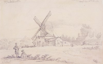 Vista del molino con un molino de viento en Blackheath, Greenwich, Londres, 1833 de George Shepheard