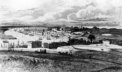 Astillero de Chatham desde Port Pitt, grabado por R. Roffe, publicado en 
