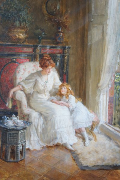 Madre e hija a la hora del té (Óleo sobre lienzo) de George Sheridan Knowles