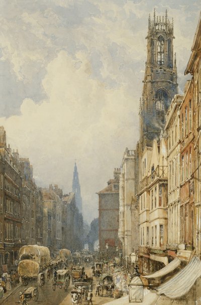 Fleet Street mirando hacia Temple Bar con Old St. Dunstans y St. Clement Danes, 1834 de George Sidney Shepherd