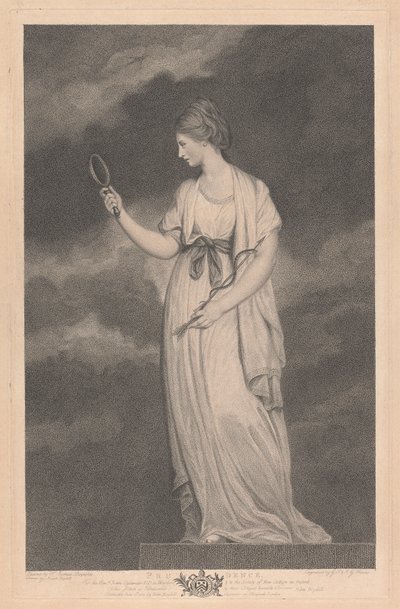 Ventana oeste de la capilla del New College de Oxford: Las Virtudes - Prudencia de George Siegmund Facius