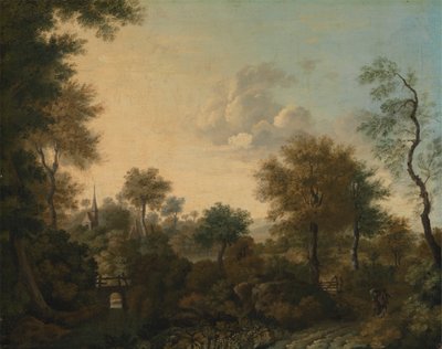 Una vista supuestamente cerca de Arundel, Sussex, con figuras en un carril de George Smith