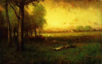Vacas Pastando al Atardecer de George Snr. Inness