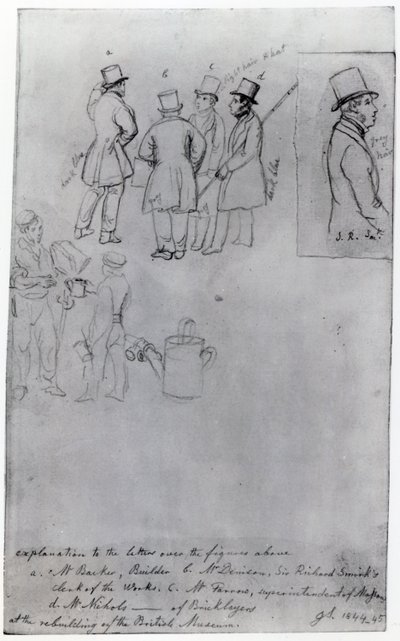 Constructores y topógrafos en la reconstrucción del Museo Británico, 1844 de George Snr Scharf