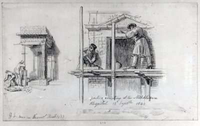 Erección de pórticos en Newham Street y el Hospital de Middlesex, Londres, 1833 y 1840 de George Snr Scharf