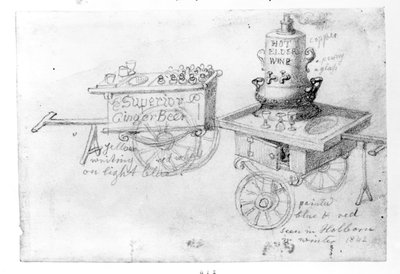 Puestos de cerveza de jengibre y vino caliente de saúco en Holborn, 1842 de George Snr Scharf