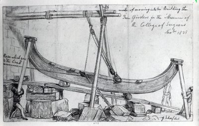 Moviendo las vigas de hierro utilizadas para construir el Museo Hunteriano en el Royal College of Surgeons, 1835 de George Snr Scharf