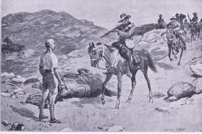 Una hazaña valiente en la marcha a Hoopstad, Después de Pretoria: La guerra de guerrillas publicada por Harmsworth Bros Limited 1901 de George Soper