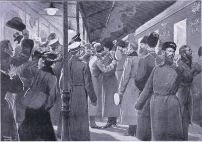 El zar despidiéndose de los oficiales de la Guardia Imperial, ilustración de la Historia de la Guerra Ruso-Japonesa de Cassell Vol 1, c.1900 de George Soper