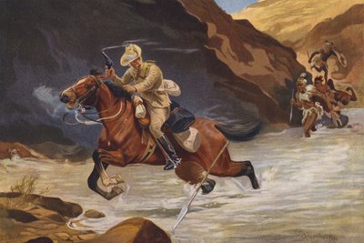 Despachador siendo atacado por guerreros africanos (litografia en color) de George Soper