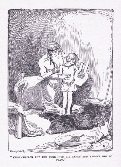 El Quirón le puso la lira en las manos y lo llevó a tocar, de Los Héroes publicado por George Allen y Unwin 1929 de George Soper