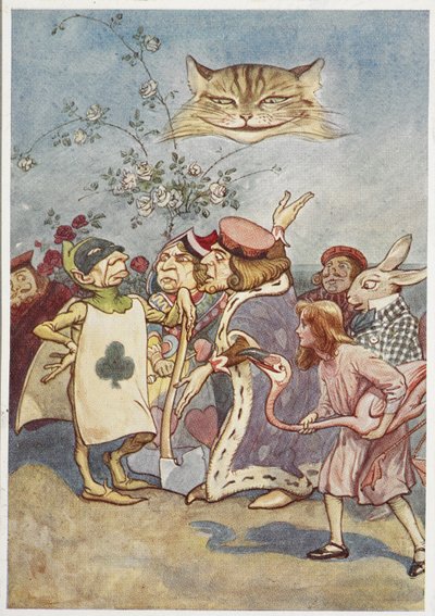 El gato de Cheshire observando a Alicia y al verdugo de naipes, con otros de George Soper