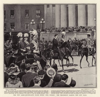 La entrada oficial del nuevo Lord Teniente en Dublín, la procesión pasando por el Ayuntamiento de George Soper