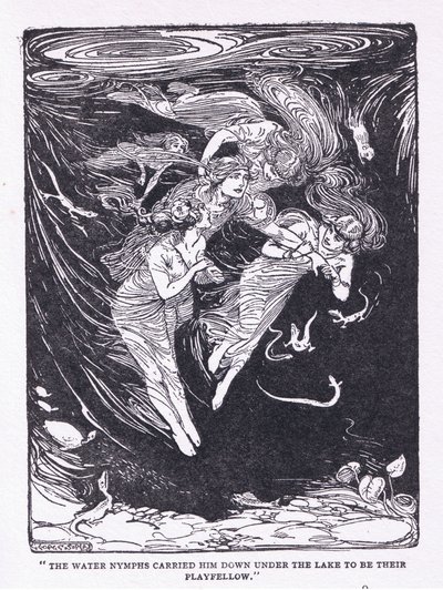 Las ninfas del agua lo llevaron al lago para jugar con él, de Los Héroes publicado por George Allen y Unwin 1929 de George Soper