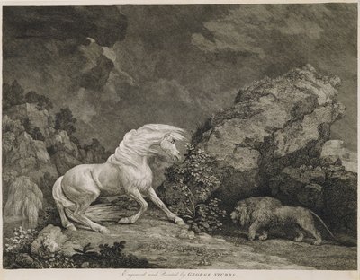 Un caballo asustado por un león, grabado por el artista de George Stubbs