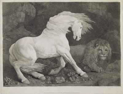 Un caballo asustado por un león, grabado por el artista, pub. 1788 de George Stubbs