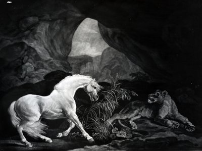Un caballo asustado por una leona, grabado por Benjamin Green, 1774 de George Stubbs