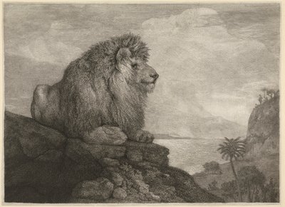 A Lion [Un león descansando sobre una roca] de George Stubbs