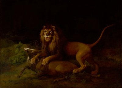 Un león atacando a un ciervo, entre 1765 y 1766 de George Stubbs