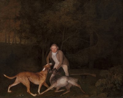 Freeman, el guardabosques del Conde de Clarendon, con una cierva moribunda y un sabueso, 1800 de George Stubbs