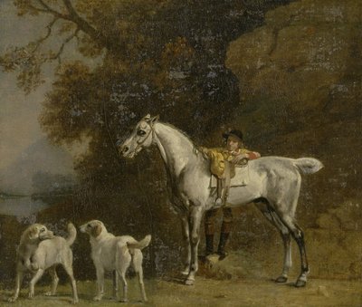 Cazador con un cazador gris y dos sabuesos: detalles de la imagen de 