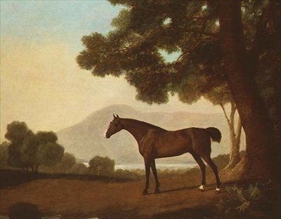 "Johnny", un semental bayo en un paisaje boscoso de George Stubbs