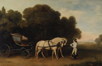 Faetón con un par de ponis crema y un mozo de cuadra de George Stubbs