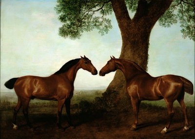 Dos cazadores bayos junto a un árbol, 1786 de George Stubbs