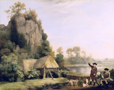 Dos Caballeros yendo a Cazar, con una Vista de Creswell Crags, Tomada en el Lugar de George Stubbs