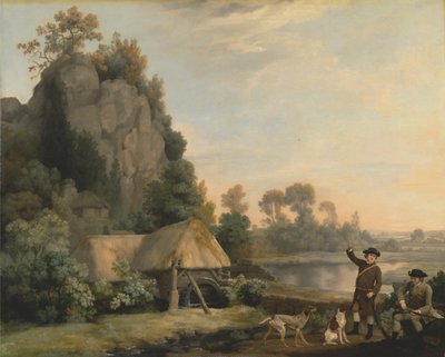 Dos caballeros van de caza, con una vista de Creswell Crags, tomada in situ de George Stubbs