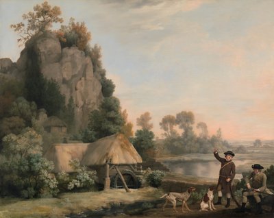 Dos caballeros yendo a cazar, con una vista de Creswell Crags, tomada en el lugar de George Stubbs