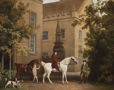 William Henry Cavendish Bentinck, 3er Duque de Portland frente a los establos de Welbeck Abbey, 1766-7 de George Stubbs