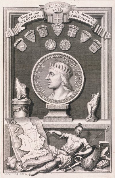 Egberto, Rey de los Sajones Occidentales, Primer Monarca de toda Inglaterra (grabado) de George Vertue