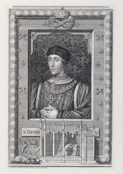 Enrique VI (1421-71) Rey de Inglaterra 1421-66 y 1470-71, después de un retrato en el Palacio de Kensington, grabado por el artista de George Vertue