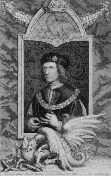 Ricardo III (1452-85) Rey de Inglaterra desde 1483, después de un retrato en el Palacio de Kensington, grabado por el artista de George Vertue