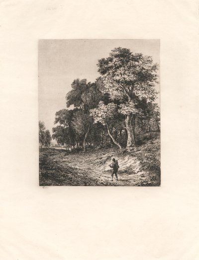 Paisaje, hombre con bastón al hombro de George Vincent
