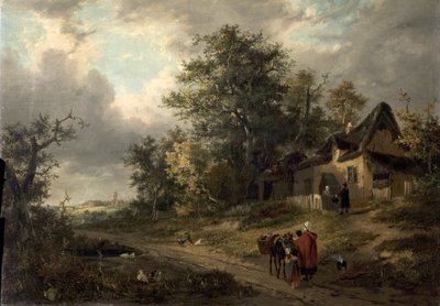 Paisaje con cabañas y calderero, 1828 de George Vincent