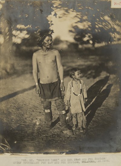 Honorable Sr. Growing Horn e hijo (indios Sac y Fox) Consejero jefe de los indios Sac y Fox, Oklahoma, en 1873 (foto) de George W. Ingalls